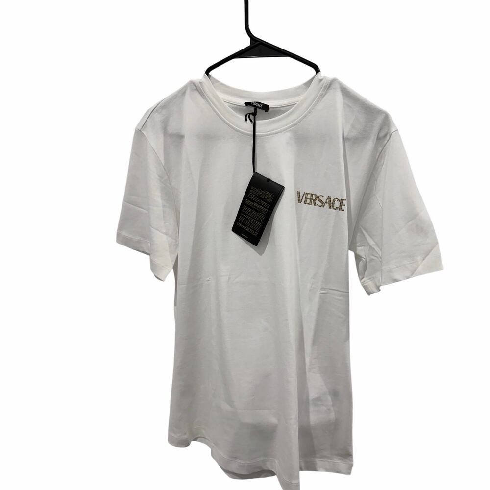 Versace Crystal-Embellished Logo T-Shirt in optical white